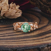 Romantic Round Cut Nature-Inspired Leaf Moss Agate Engagement Ring for Women